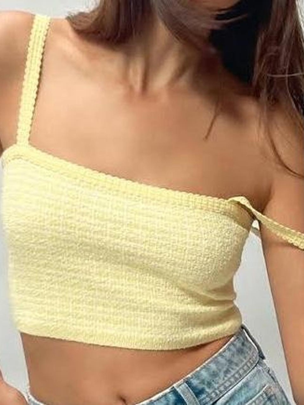 Zara Pale Yellow Knit Cropped Tank